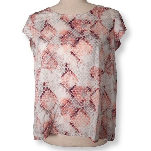 Cynthia Rowley High-Low Top Flutter Sleeve Pink Snakeskin Print Womens SZ Medium - Picture 1 of 11